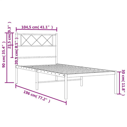 Metal Bed Frame without Mattress with Headboard White 100x190cm