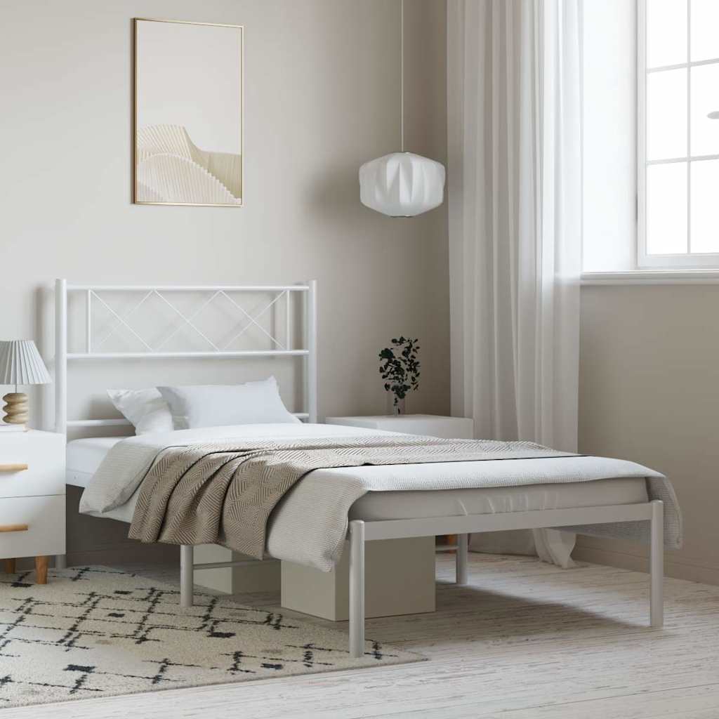 Metal Bed Frame without Mattress with Headboard White 100x190cm