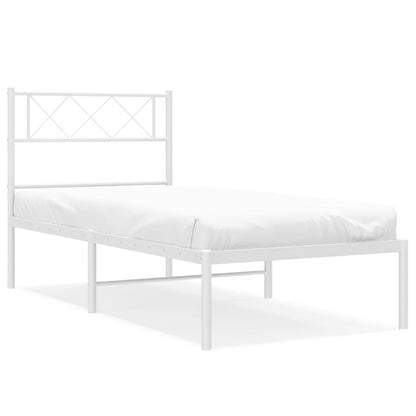 Metal Bed Frame without Mattress with Headboard White 107x203cm
