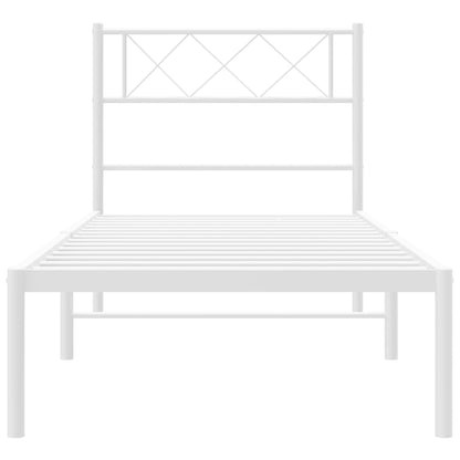Metal Bed Frame without Mattress with Headboard White 107x203cm