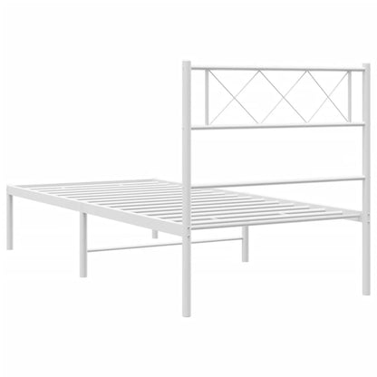 Metal Bed Frame without Mattress with Headboard White 107x203cm