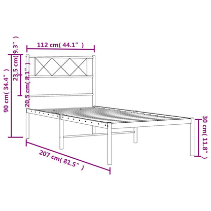 Metal Bed Frame without Mattress with Headboard White 107x203cm