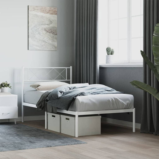 Metal Bed Frame without Mattress with Headboard White 107x203cm