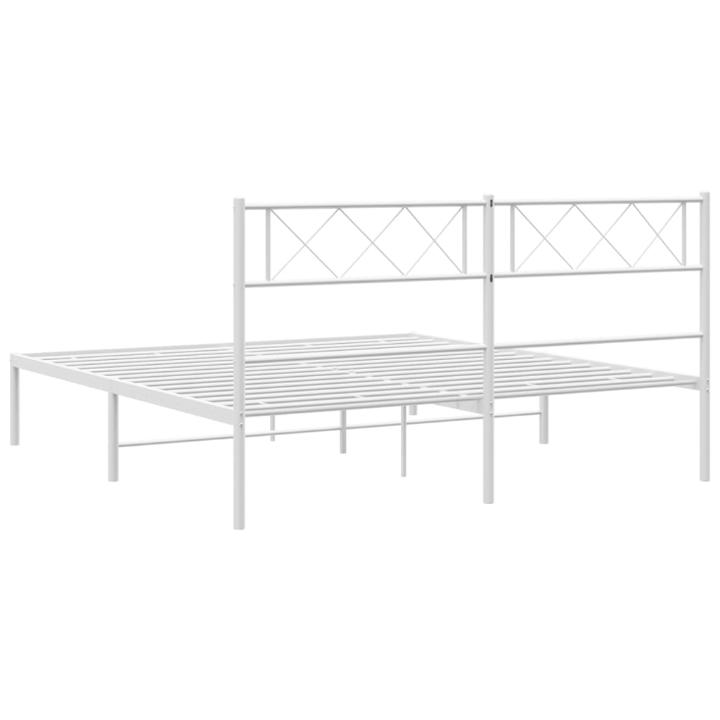 Metal Bed Frame without Mattress with Headboard White 120x200cm