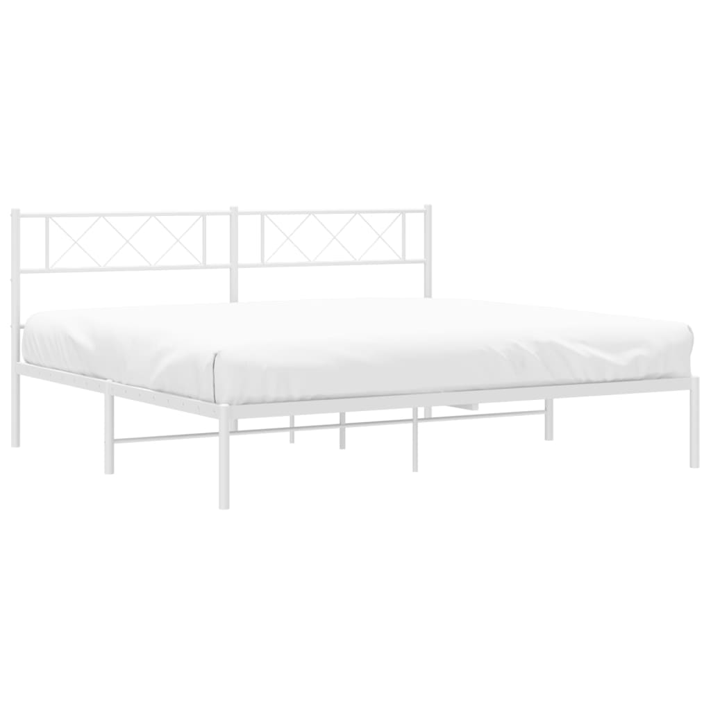 Metal Bed Frame without Mattress with Headboard White 160x200cm