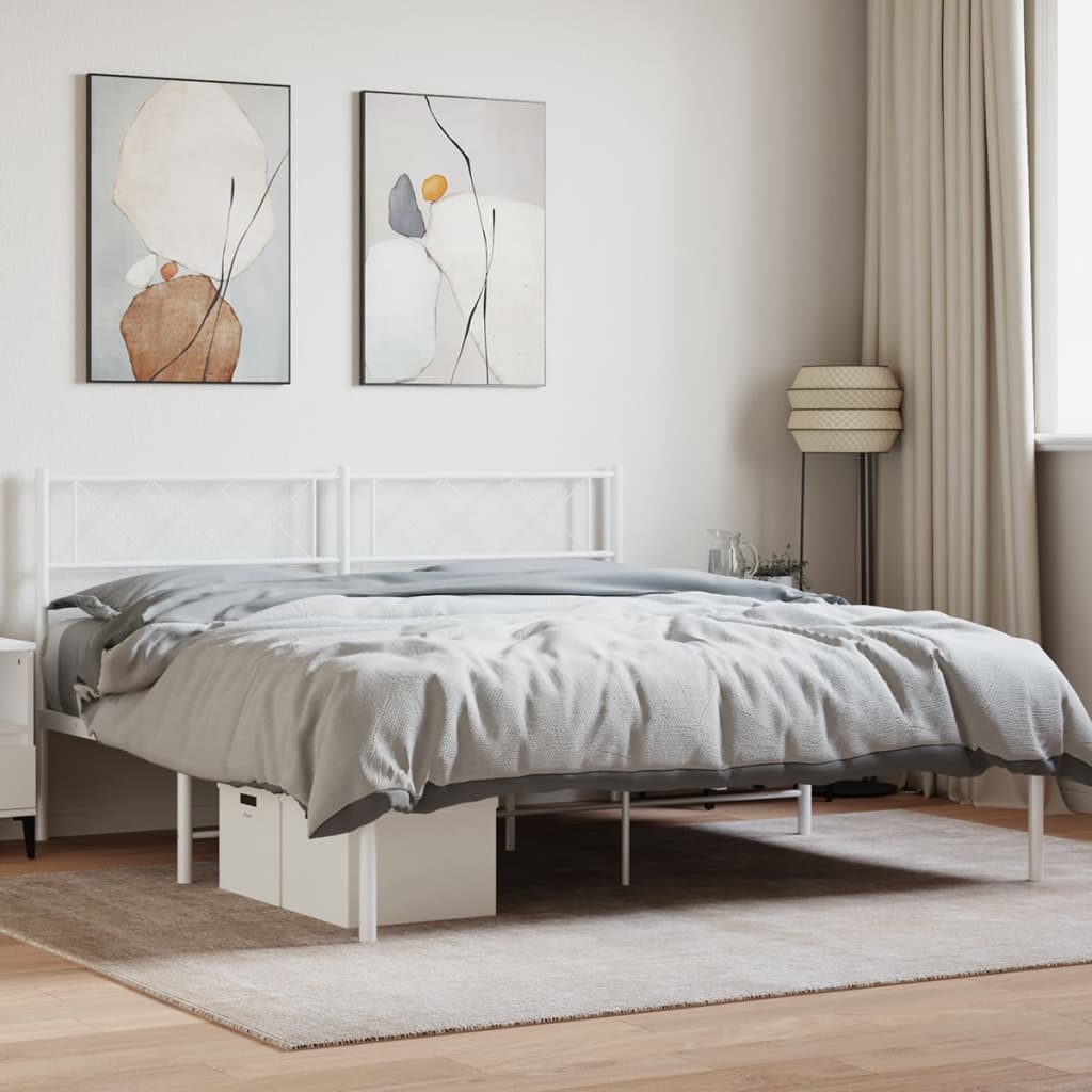 Metal Bed Frame without Mattress with Headboard White 160x200cm