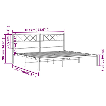 Metal Bed Frame without Mattress with Headboard White 180x200cm