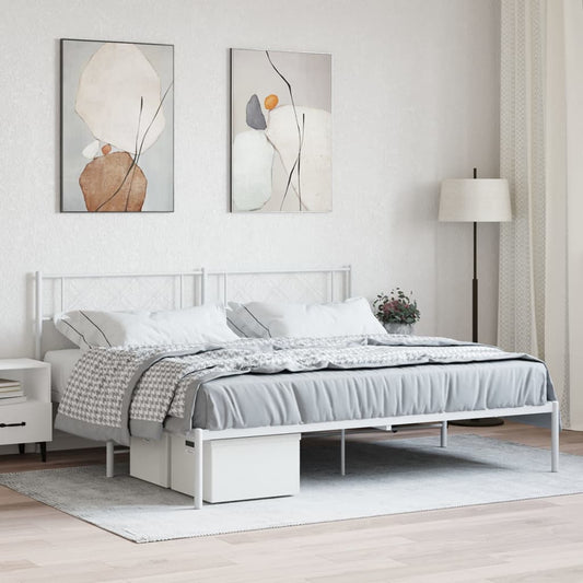 Metal Bed Frame without Mattress with Headboard White 180x200cm
