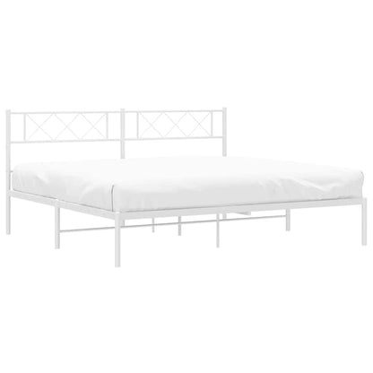 Metal Bed Frame without Mattress with Headboard White 193x203cm