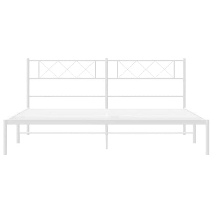 Metal Bed Frame without Mattress with Headboard White 193x203cm
