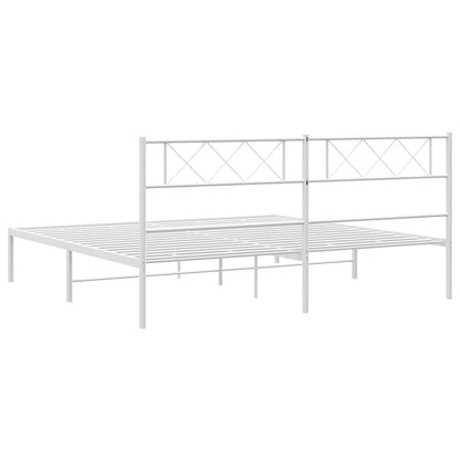 Metal Bed Frame without Mattress with Headboard White 193x203cm