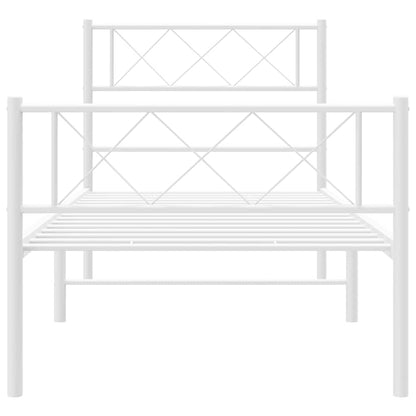 Metal Bed Frame without Mattress with Footboard White 100x190cm
