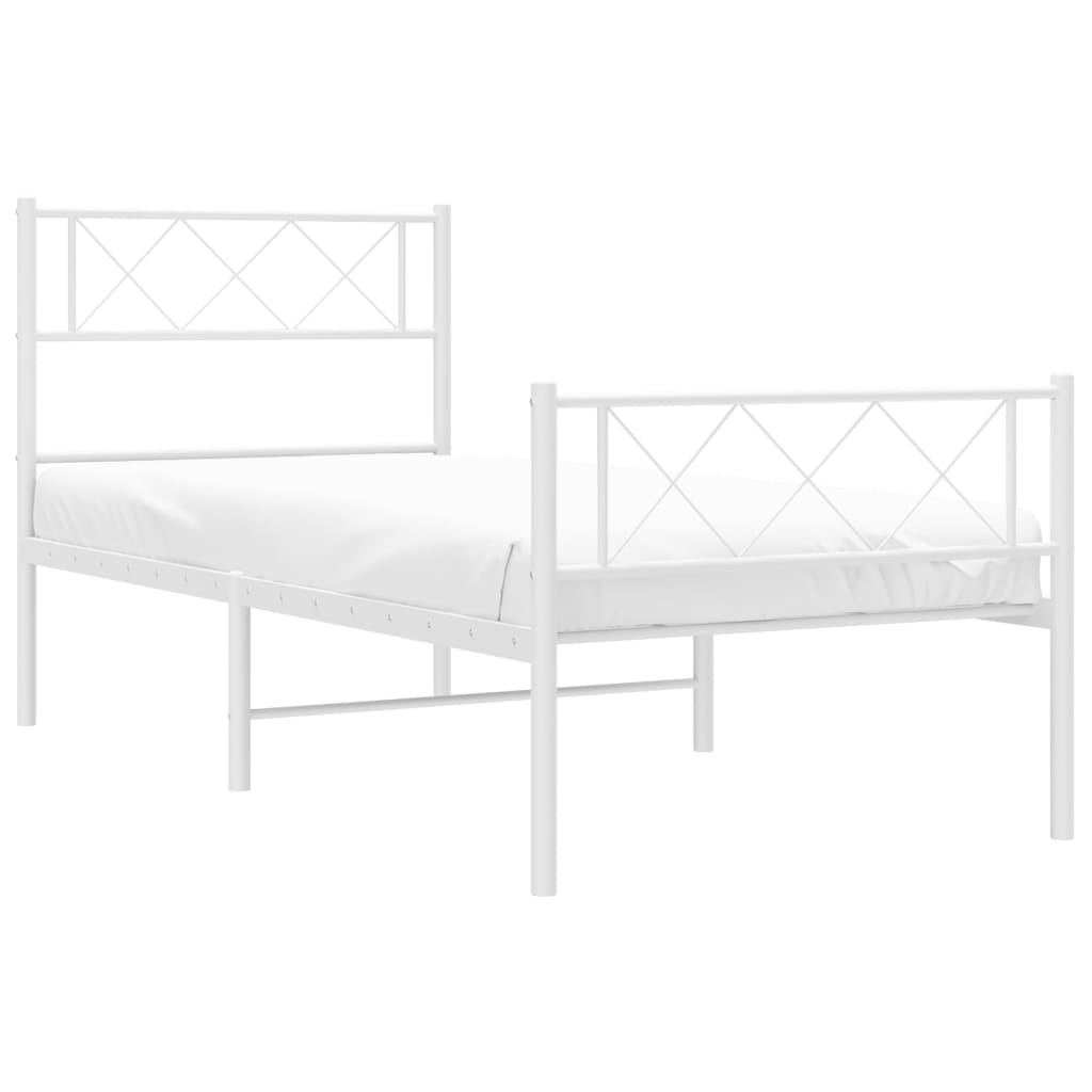 Metal Bed Frame without Mattress with Footboard White 107x203cm