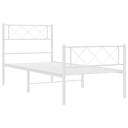 Metal Bed Frame without Mattress with Footboard White 107x203cm