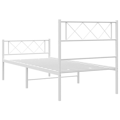 Metal Bed Frame without Mattress with Footboard White 107x203cm