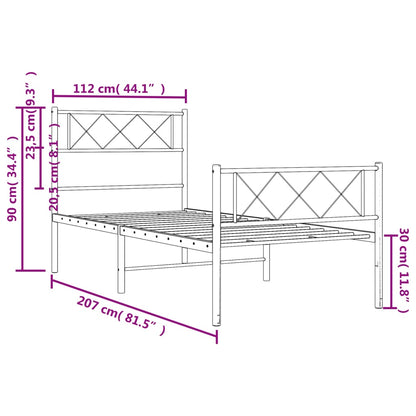 Metal Bed Frame without Mattress with Footboard White 107x203cm