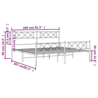 Metal Bed Frame without Mattress with Footboard White 200x200cm