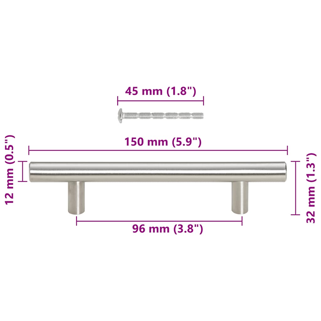 Cabinet Handles 10 pcs Silver 96 mm Stainless Steel