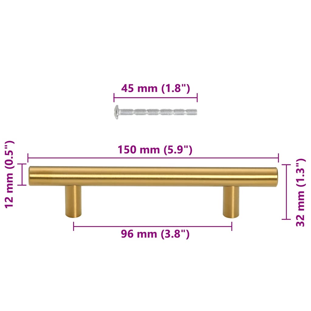 Cabinet Handles 10 pcs Gold 96 mm Stainless Steel