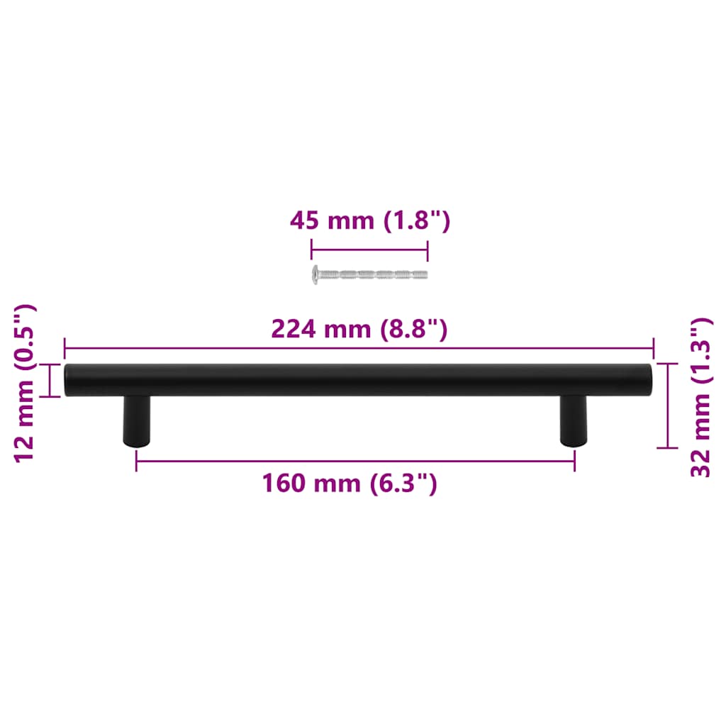 Cabinet Handles 10 pcs Black 160 mm Stainless Steel