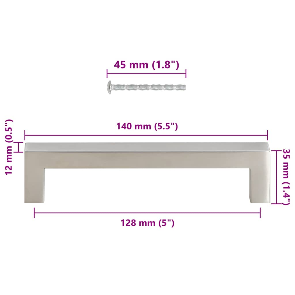 Cabinet Handles 10 pcs Silver 128 mm Stainless Steel