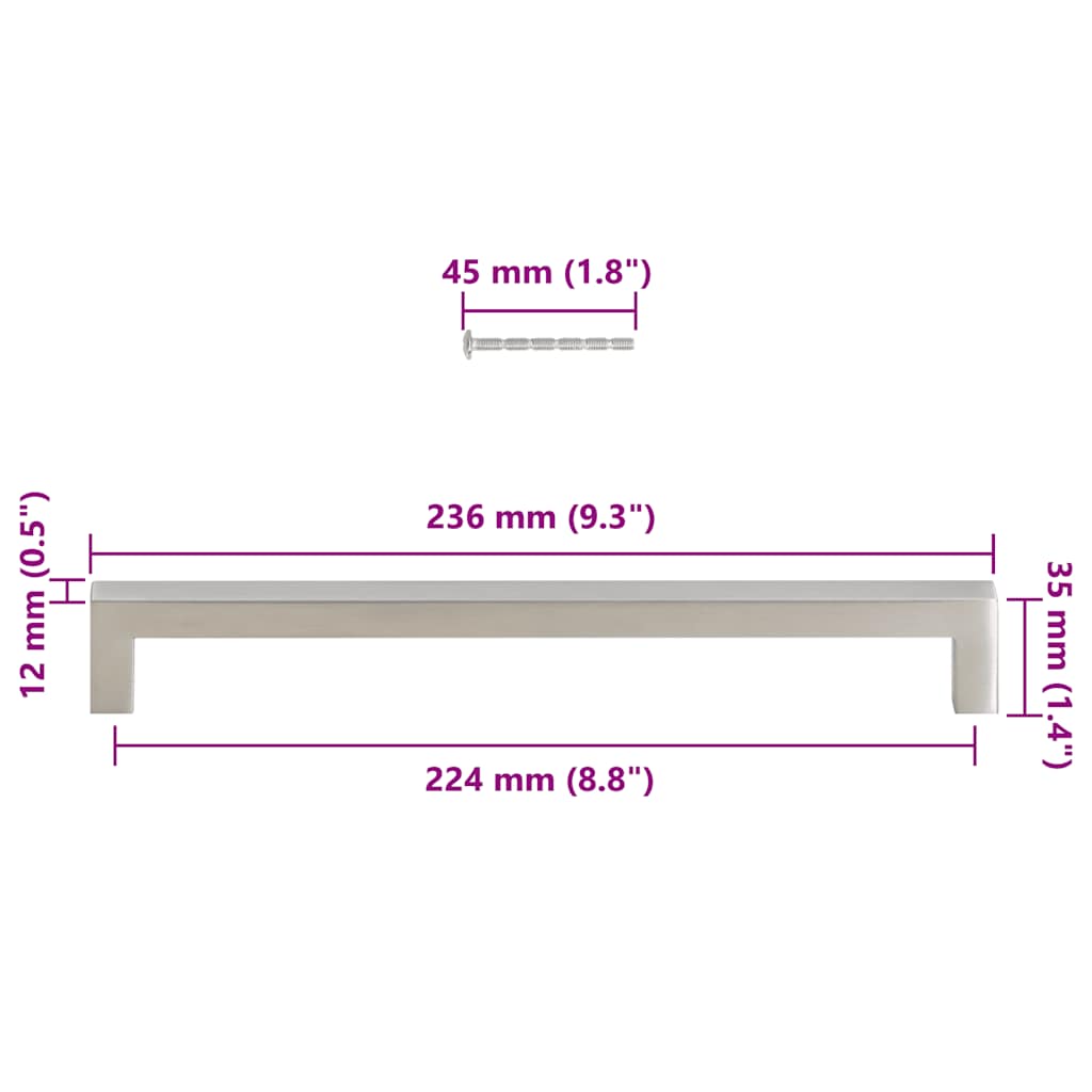 Cabinet Handles 5 pcs Silver 224 mm Stainless Steel