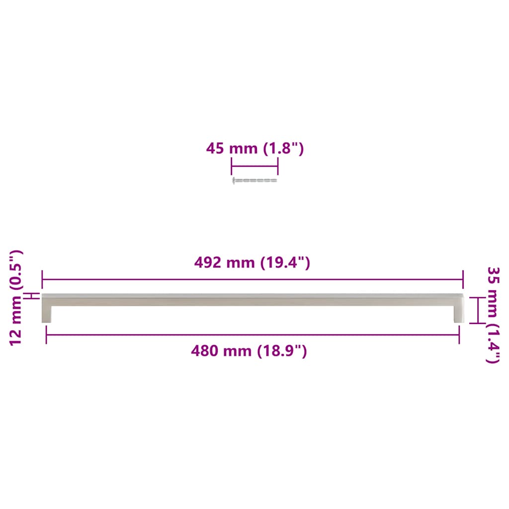 Cabinet Handles 5 pcs Silver 480 mm Stainless Steel
