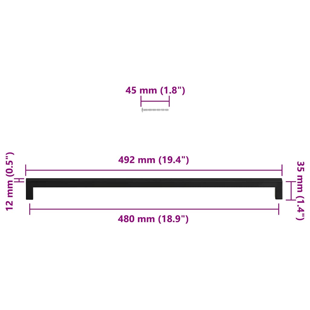 Cabinet Handles 5 pcs Black 480 mm Stainless Steel
