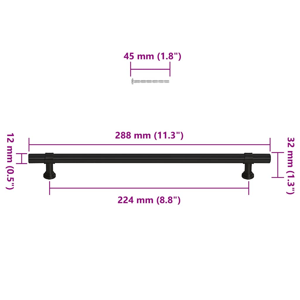 Cabinet Handles 5 pcs Black 224 mm Stainless Steel