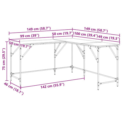 Desk Smoked Oak 149x149x75 cm Engineered Wood