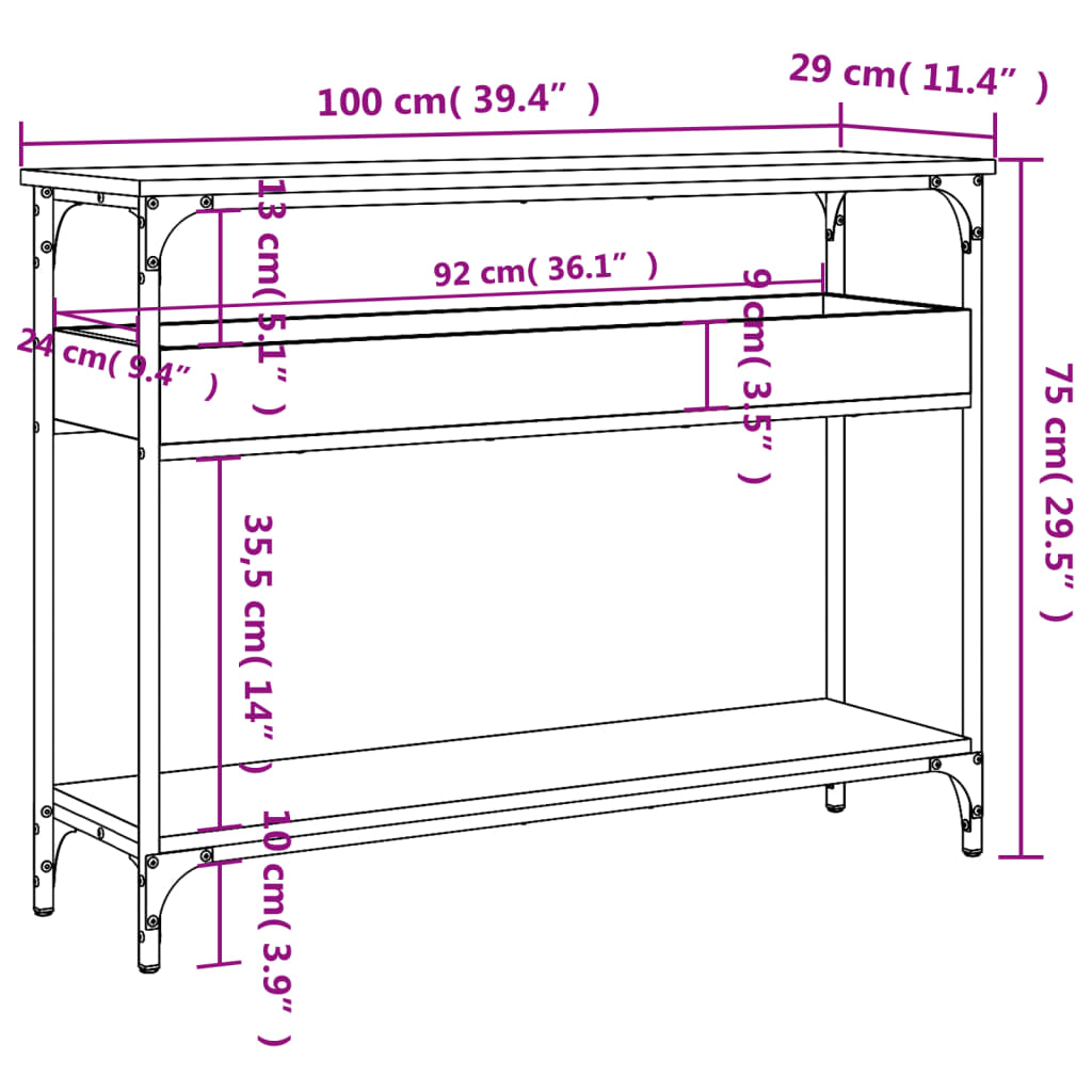 Console Table with Shelf Sonoma Oak 100x29x75cm Engineered Wood