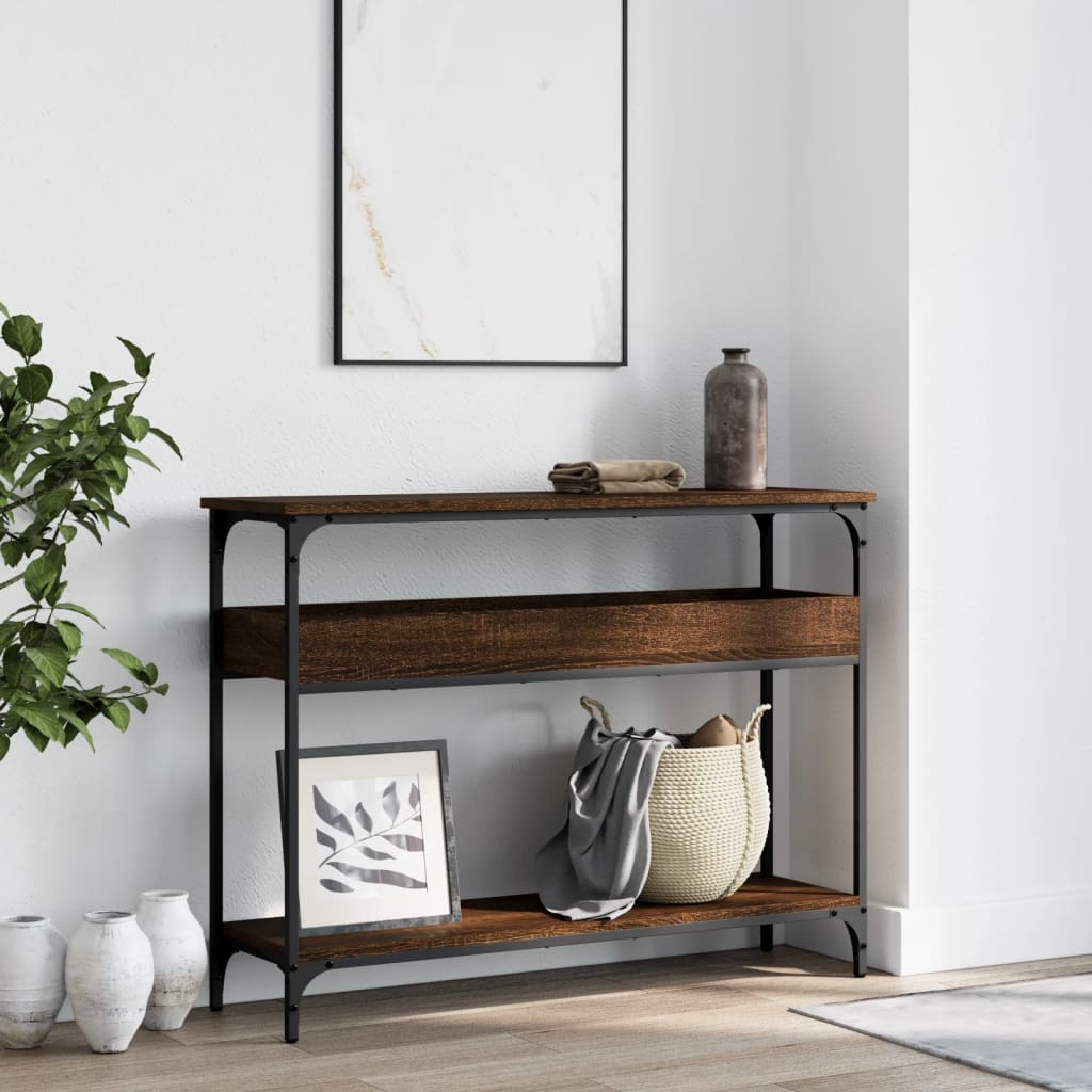 Console Table with Shelf Brown Oak 100x29x75cm Engineered Wood