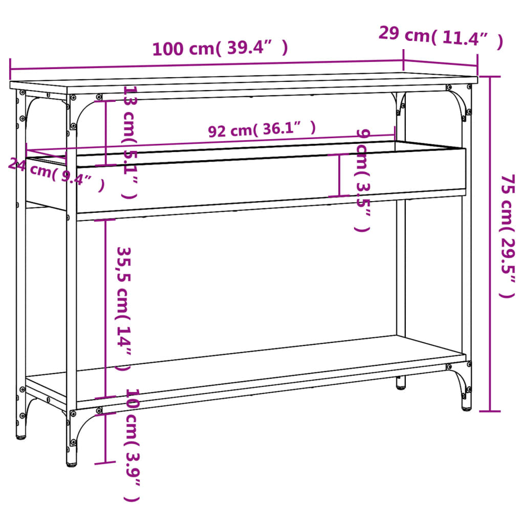 Console Table with Shelf Brown Oak 100x29x75cm Engineered Wood
