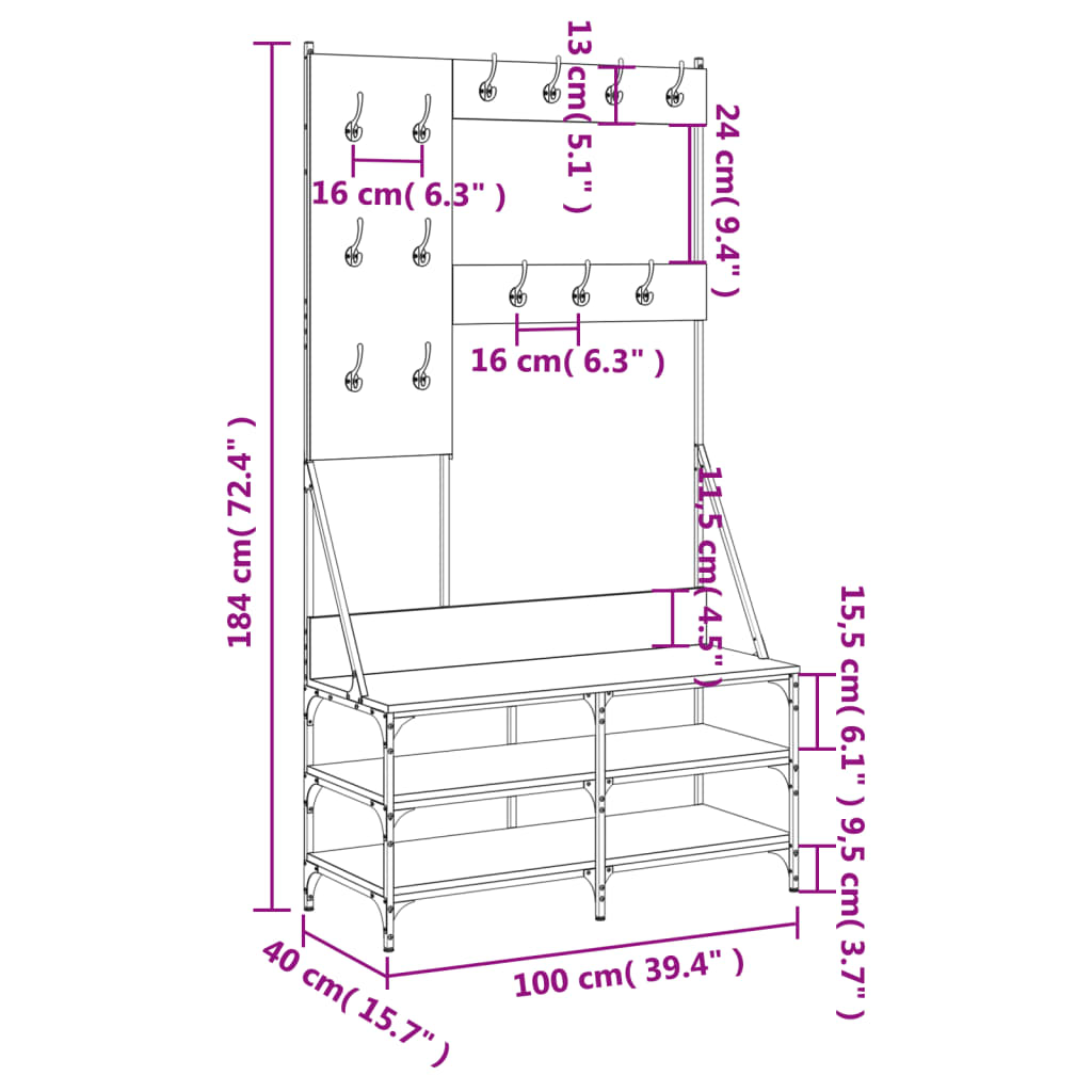 Clothes Rack with Shoe Storage Brown Oak 100x40x184 cm