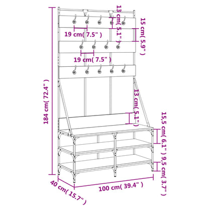 Clothes Rack with Shoe Storage Smoked Oak 100x40x184 cm