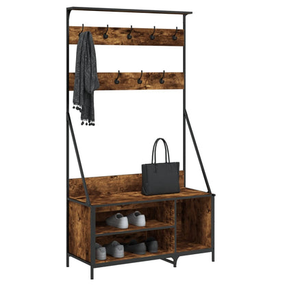 Clothes Rack with Shoe Storage Smoked Oak 100x41x184 cm
