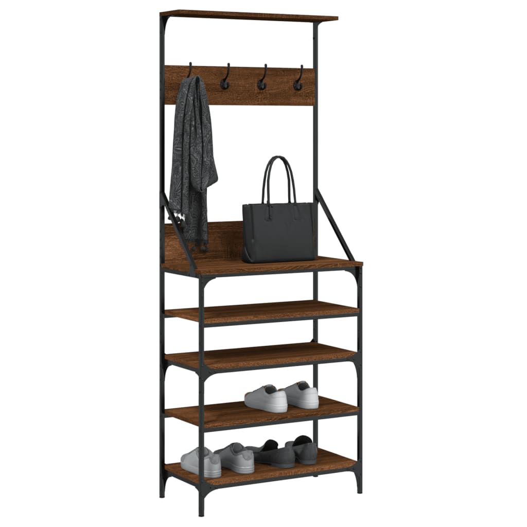Clothes Rack with Shoe Storage Brown Oak 70x34x184 cm