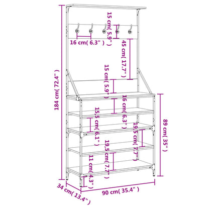 Clothes Rack with Shoe Storage Sonoma Oak 90x34x184 cm