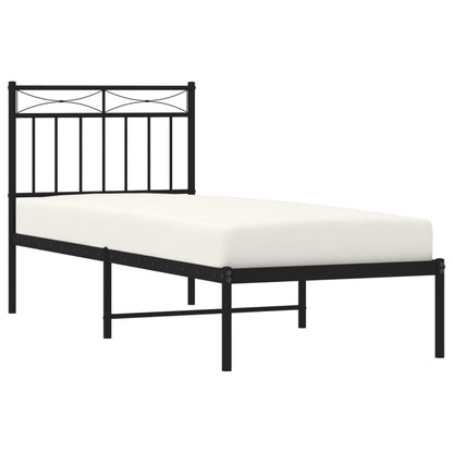 Metal Bed Frame without Mattress with Headboard Black 75x190cm