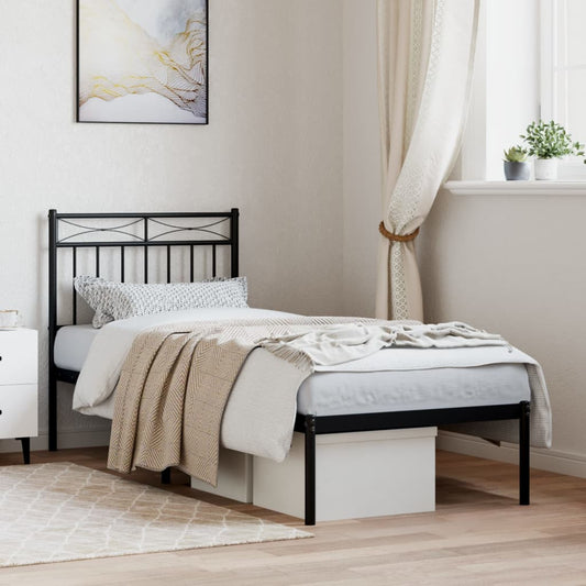 Metal Bed Frame without Mattress with Headboard Black 80x200cm