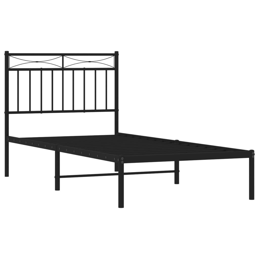 Metal Bed Frame without Mattress with Headboard Black 90x200cm