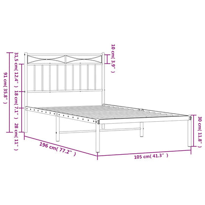 Metal Bed Frame without Mattress with Headboard Black 100x190cm