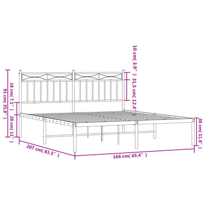 Metal Bed Frame without Mattress with Headboard Black 160x200cm