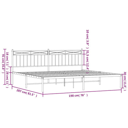 Metal Bed Frame without Mattress with Headboard Black 193x203cm