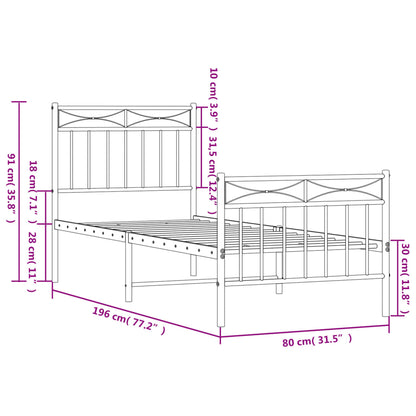 Metal Bed Frame without Mattress with Footboard Black 75x190cm