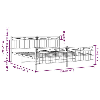 Metal Bed Frame without Mattress with Footboard Black 193x203cm