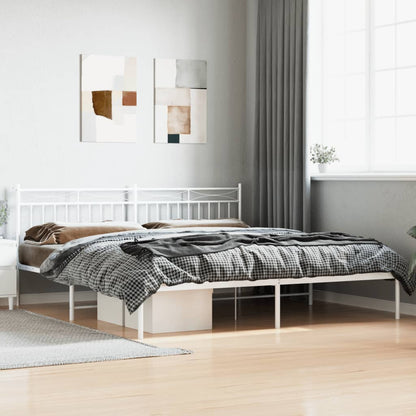 Metal Bed Frame without Mattress with Headboard White 200x200cm