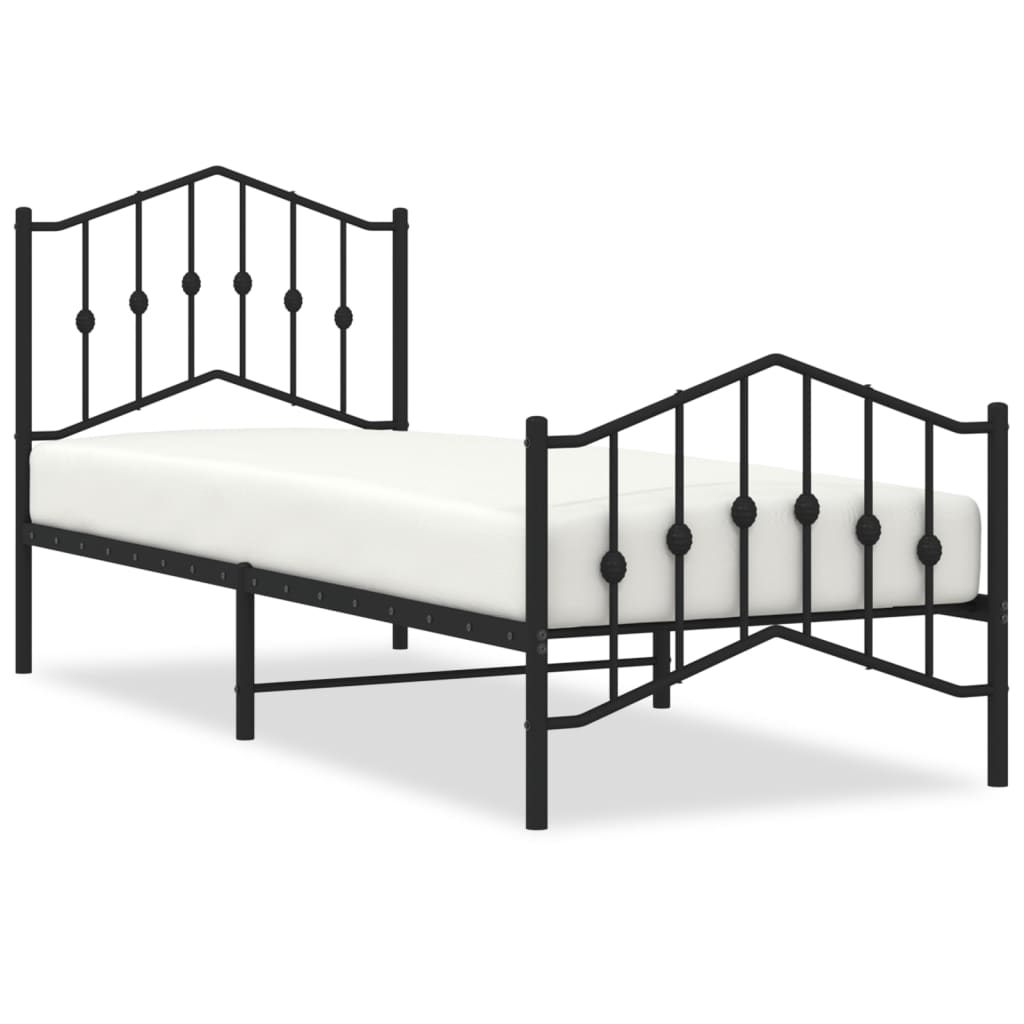 Metal Bed Frame without Mattress with Footboard Black 80x200cm