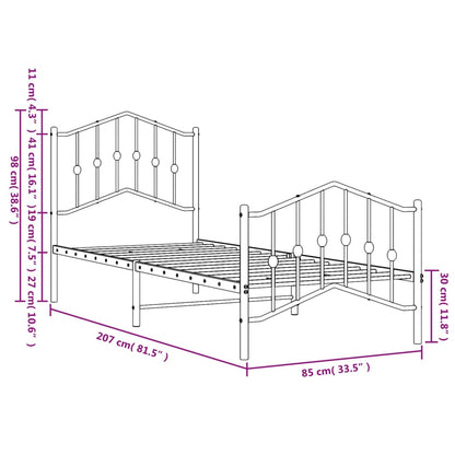 Metal Bed Frame without Mattress with Footboard Black 80x200cm