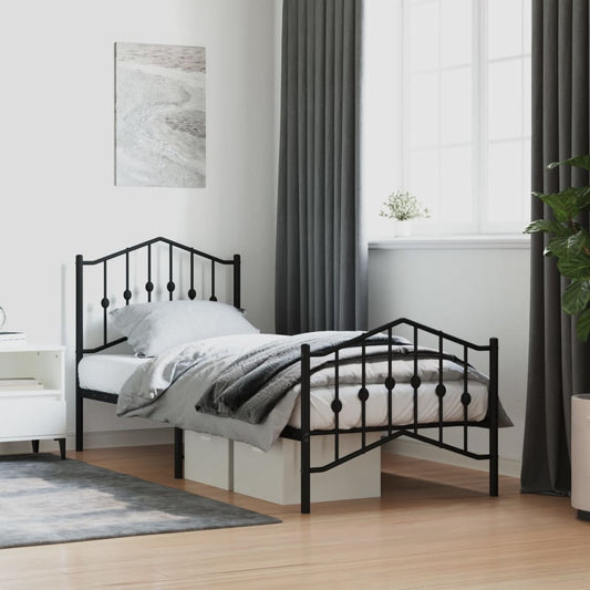 Metal Bed Frame without Mattress with Footboard Black 80x200cm
